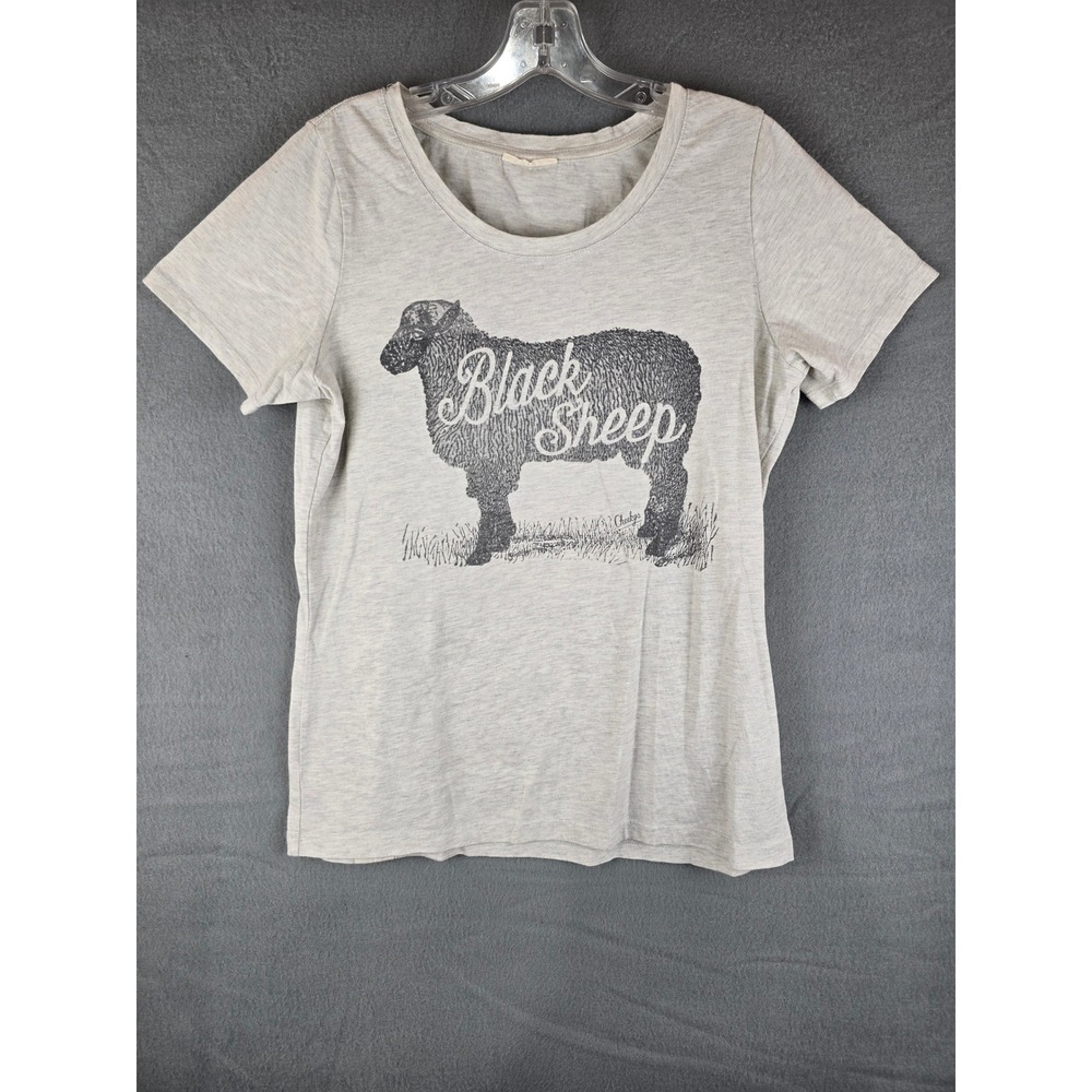 Cheekys Graphic Tee Womens M Gray Black Sheep Farmcore Short Sleeve Scoop Neck